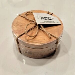 NWT Wood Coasters Round Set Of 4 Modern Farmhouse Rustic Christmas